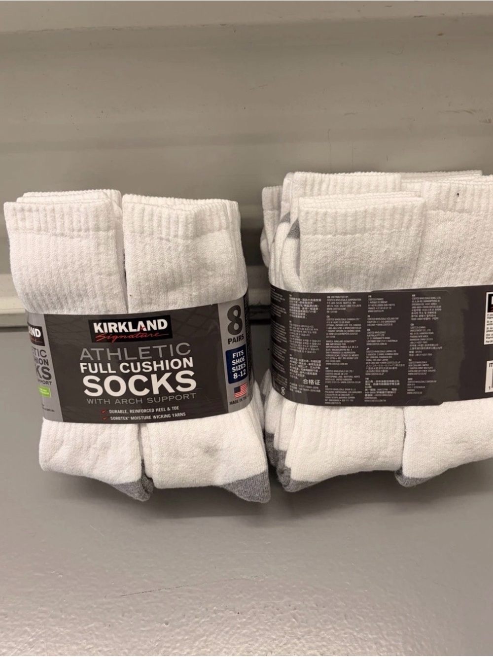 Kirkland Signature White Athletic Full Cushion Crew Socks - Gray Toe